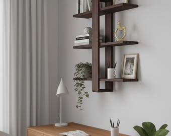 Modern Wooden Wall Shelf - Asymmetric Floating Display Rack - Handmade Floting 3-Tier Shelf-Minimalist Storage Decor for Living Room  Office