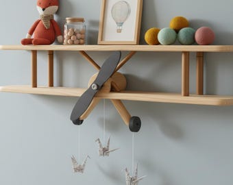 Flugzeug Wandregal - Kleinkind Wand Regale - Heißluftballon Kinderzimmer Dekor - Holz Kinder Schwimmende Regale - Hängende Kinderzimmer Bücherregal