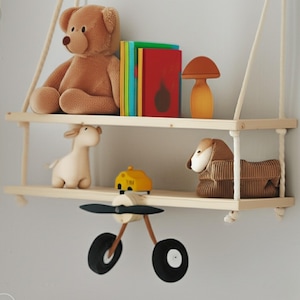 Wooden Airplane Shelf - Vintage Style Airplane Floating Shelf - Wooden Baby Shelf - Wood Airplane Shelf - Floating Kids Storage Rack  Decor