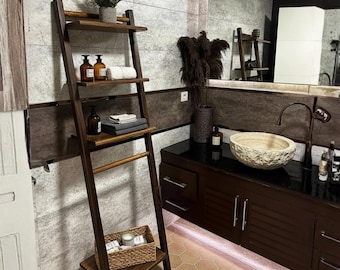 Scheve ladderplank - houten ladderplank - Scandinavisch displayrek - badkamer rustieke scheve planken - kerstcadeau uit het midden van de eeuw voor thuis