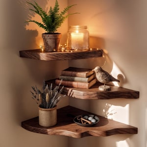 Solid Wood Live Edge Decorations Corner Wall Shelf -corner Floating ...