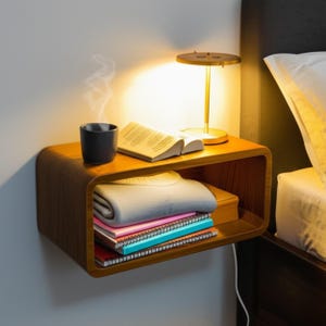 Floating Nightstand - Slim nightstand - Unique Style Floating Nightstand - Mid Century Nightstand Shelf -  floating Wood Bedside Tables
