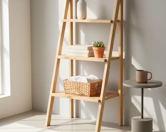 Modern Wooden Ladder Shelf – 3/4/5/6 Tier Display Rack | Scandinavian Style Bookshelf | Natural Wood Storage Stand for Home  Office-Portable