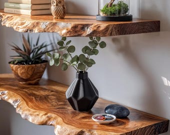 Floating Live Edge Black Walnut  Shelf - Handcrafted Live Edge Wood Wall Shelf - Solid Wood Shelves - Wood Wall Shelf for Vase, Plant, Decor