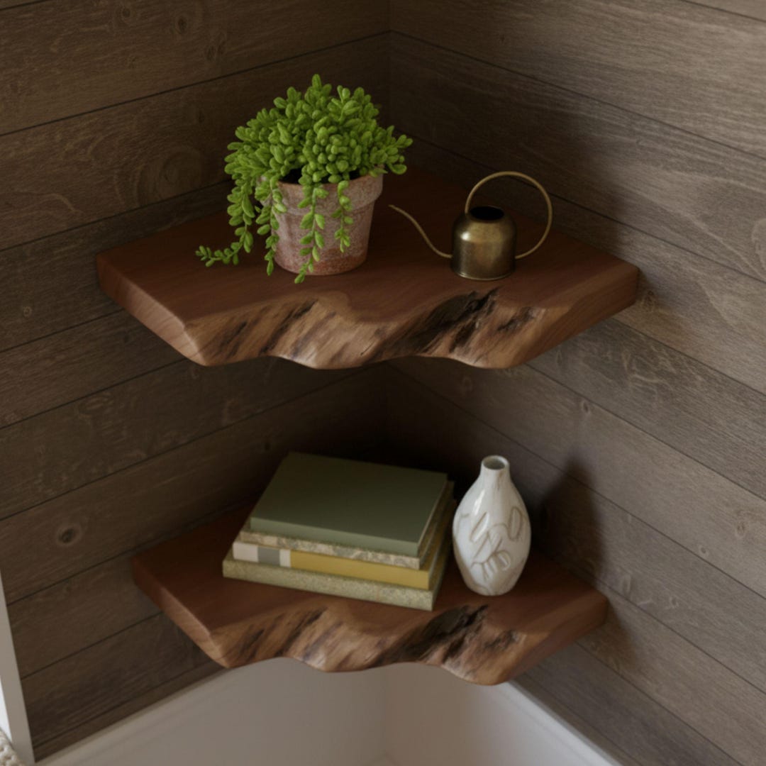 Solid Wood Live Edge Decorations Corner Wall Shelf -corner Floating ...