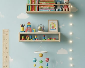 Naturalna pływająca półka do pokoju dziecięcego - regał do przechowywania książek Montessori - półka Montessori do pokoju dziecięcego i niemowlęcego - półki ścienne do pokoju dziecięcego