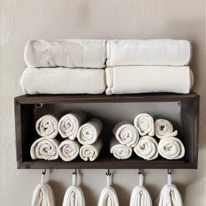 Wooden Bathroom Towel Rack With Shelf -  Bathroom and Kitchen Shelf Organizer - Coffee Tea Mug Storage - Wall Mounted Coffee Tea Cup Holder