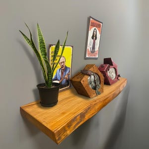 Wood Floating Shelf - Live Edge Vanity Shelf - Modern Wood Floating Shelf  - Handmade, Hidden Brackets, Minimalist Wall Shelves - Wall Decor