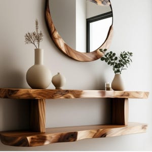 Natural Wooden Flying Shelf - Handmade Live Edge Design - Mounted Shelf Decor Farmhouse Handmade Unique Design Gift -Rustic Floating Shelves