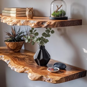 Floating Live Edge Black Walnut Shelf - Handcrafted Live Edge Wood