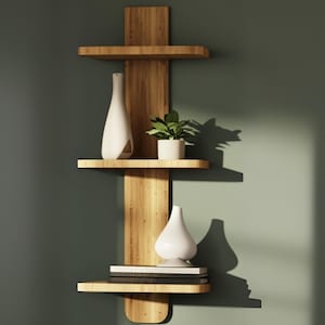 3-Tier Modern Display Rack - Wall Mounted Wooden Shelf - Handmade Floting Shelf - Living Room Decor - Modern Wall Shelf - Gift for Designer