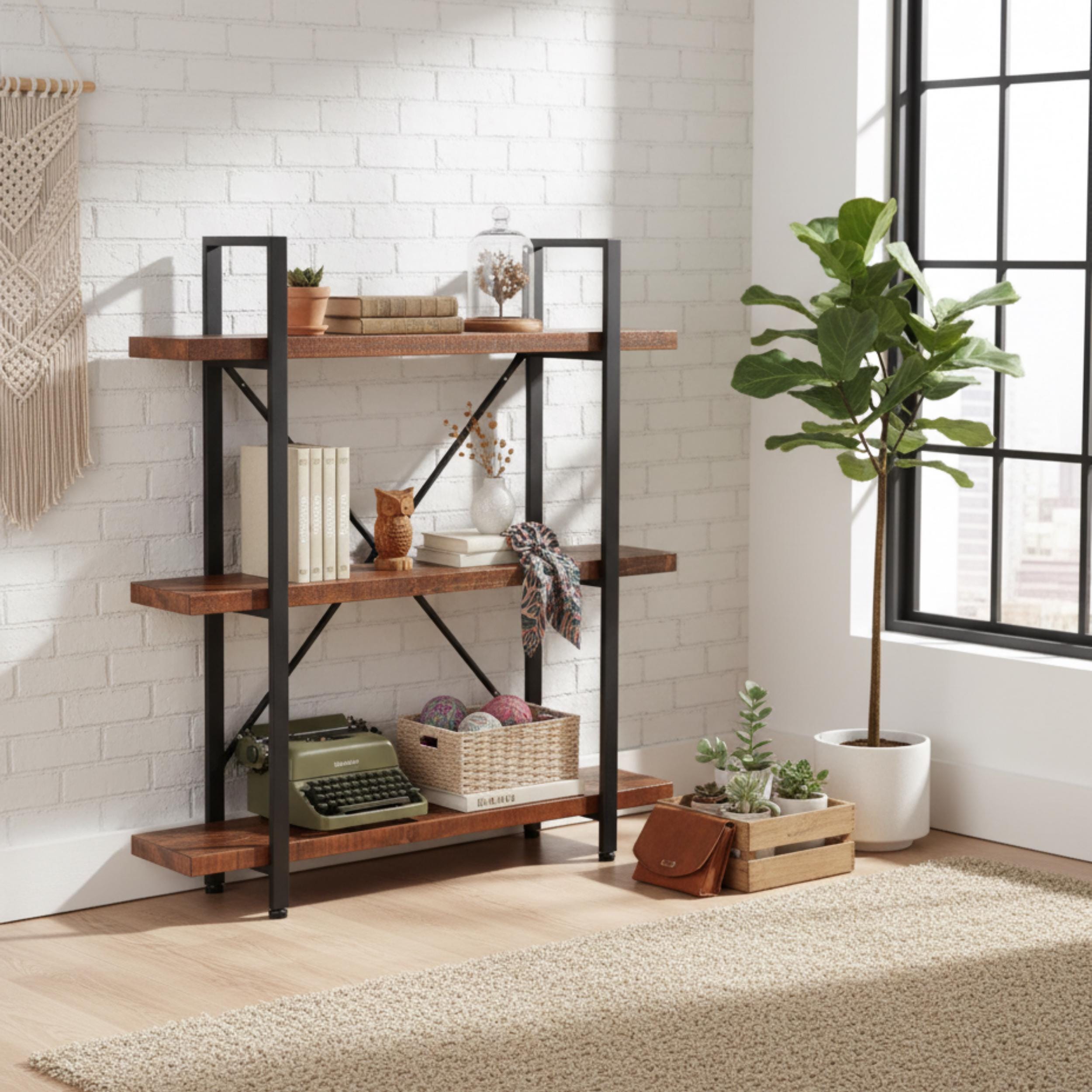 Solid Wood Etagere Bookshelf - Modern Bookshelf and Shelving Unit ...