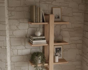 Modern Wooden Wall Shelf - Asymmetric Floating Display Rack - Handmade Floting 3-Tier Shelf-Minimalist Storage Decor for Living Room  Office