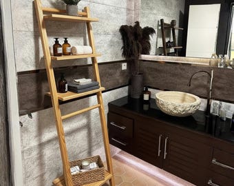 Scheve ladderplank - houten ladderplank - Scandinavisch displayrek - badkamer rustieke scheve planken - kerstcadeau uit het midden van de eeuw voor thuis
