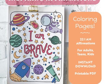 Inspiring Coloring for Adults, Teens, Kids, I Am Affirmations, Original Hand Drawn Self-Love Affirmations, Printable PDF, Instant Download
