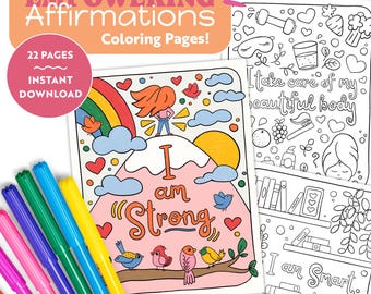 Inspiring Coloring for Adults, Teens, Kids, I Am Affirmations, Original Hand Drawn Self-Love Affirmations, Printable PDF, Instant Download