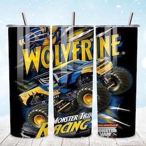 Monster Trucks Tumbler Wrap, Kids Racing 20 Oz Skinny Sublimation Tumbler PNG, Children&#39;s Toddlers Cup Wrap Digital Design File