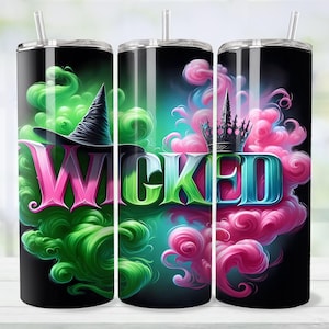 Witches Changed For Good 20oz Skinny Tumbler Wrap Png, Witch Movie 20oz Tumbler Wrap Png, Pink Goes Good With Green Tumbler Png