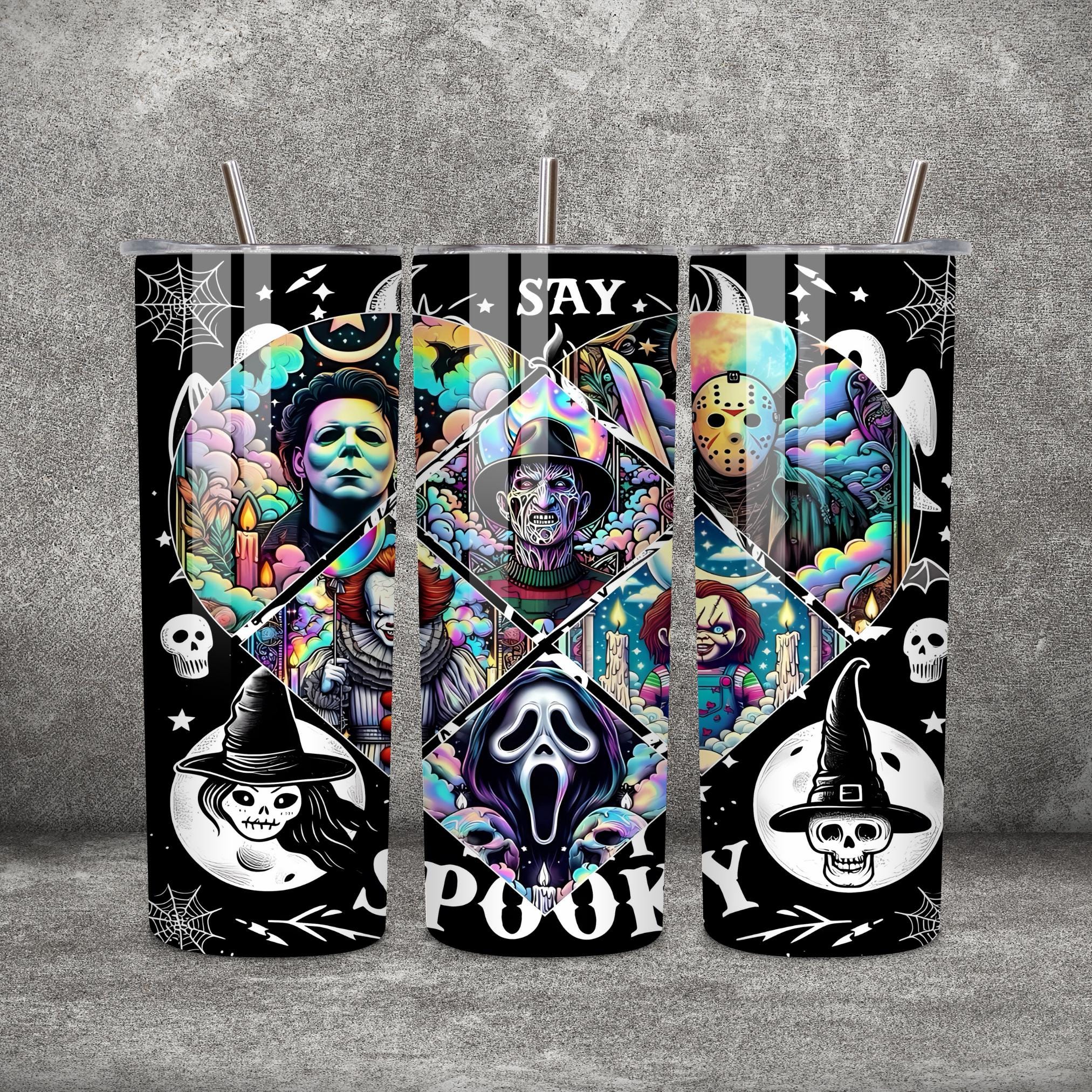 Horror movie characters 20 oz skinny tumbler wrap, Killer friend Halloween tumbler, Scary movie png, Scary horror tumbler sublimation design