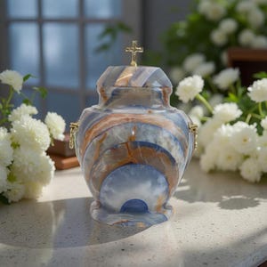 Elegant Blue Cremation Stone Urn for Ashes Durable Natural Stone Urn Onyx Cremation Urn for Ashes Premium Solid Stone Urn for Adults