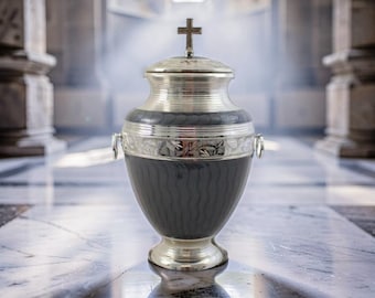 Black Brass Cremation Urn: Black Funeral Urn for Ashes I Urn For Human Ashes