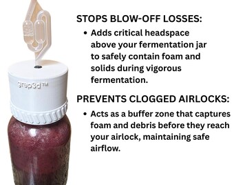 Brew Saver Fermentation Lid, Wide-Mouth Jar Headspace Extender, Airlock Port, Blow-Off Protection