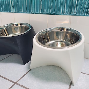 Ergonomic Raised Large/Tall Dog Bowl Stand.  Elevated Pet Bowl.  8 Cup Stainless Steel Bowl Included. Modern Design. Cone Friendly.  2 sizes
