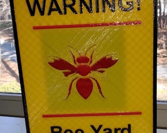 Bee Yard Warning Sign - Double Sided with Striking Design on Back.  Indoor / Outdoor Decoration or Wall Art.