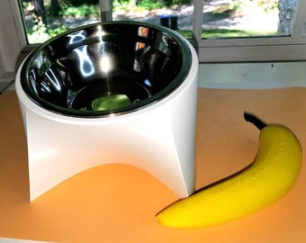 Ergonomic Raised Cat/Dog Bowl Stand.  Elevated Pet Bowl.  2 Cup Stainless Steel Bowl Included.   Modern Design. Cone Friendly.  grep3d
