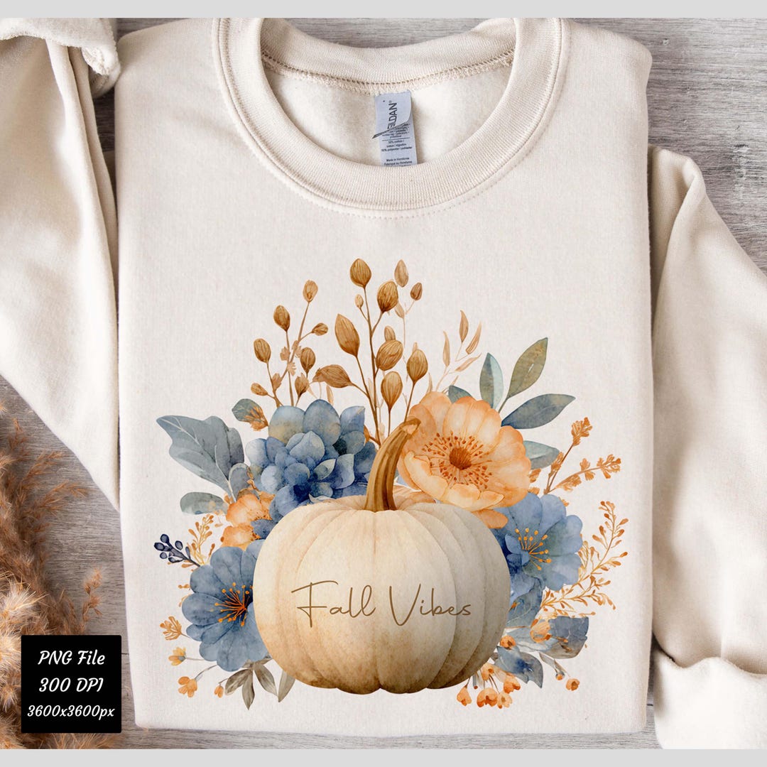 Watercolor Fall Floral Pumpkin Png, Boho Floral Fall Shirt Sublimation ...