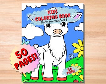 Libro para colorear de animales de granja para niños: 50 páginas llamativas (descarga digital)