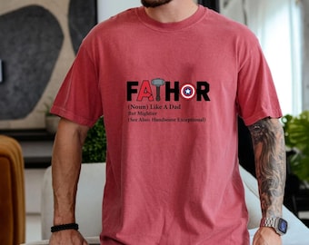 Funny Fathor Shirt,Superhero Dad TShirt,MarvelInspired Fathers Day Gift,Thor Hammer Captain America Shield Tee,Geek Dad T-Shirt,Fathor Top