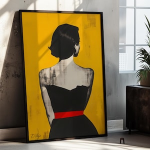 Ritratto di donna di schiena Neopop – Arte murale vibrante, arredamento moderno per la casa, arte murale minimalista, carta di qualità pregiata