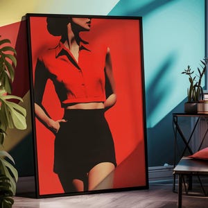 Ritratto di donna vintage Pop Art - Arredamento moderno per la casa, arte murale minimalista, carta di qualità pregiata