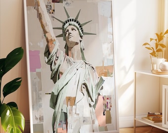 Arte de collage de la Estatua de la Libertad: Impresión moderna en técnica mixta de Nueva York