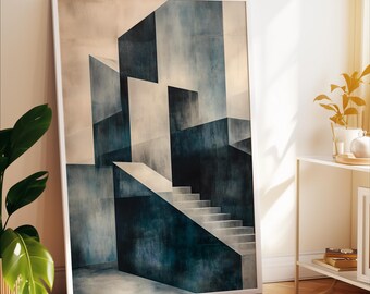 Impresión de escalera geométrica: arte arquitectónico abstracto, diseño industrial moderno