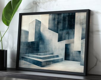 Futurist Architecture Print: Minimalist Geometric Staircase Art