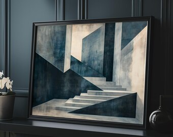 Minimalist Geometric Staircase Print: Monochrome Abstract Architecture