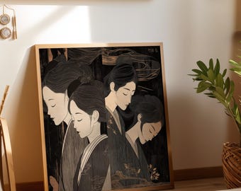 Japanese Women Art Print: Traditional Asian Minimalist Decor