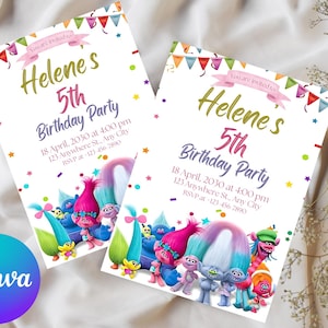 Trolls invitation, Trolls Birthday Invite Printable, Trolls Craziest Party Birthday Invitation, Digital Trolls Party Editable Template Canva