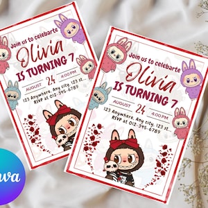 Labubu Birthday Invitation, Labubu Editable Template, Labubu Birthday Party, Labubu Canva Invitation, Printable Instant Download