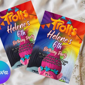 Trolls invitation, Trolls Birthday Invite Printable, Trolls Craziest Party Birthday Invitation, Digital Trolls Party Editable Template Canva