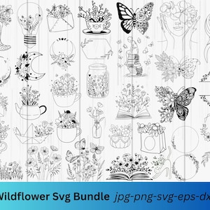 Wildflower Svg Bundle,Flower Meadow Svg, Flower Border SVG,Minimalist Flower Bouquet,Floral svg,Botanical svg,nature svg, flower sketch svg