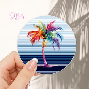 Rainbow Palm Tree Sticker: Tropical Beach Waterproof Vinyl Decal