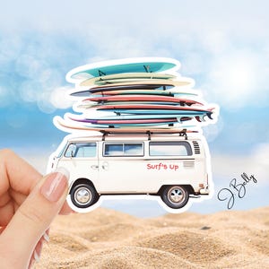 Vintage Surf Van Sticker: Waterproof Vinyl Decal for Laptop, Water Bottle