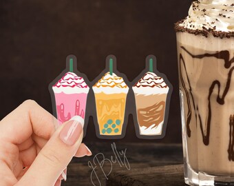 Coffee Drinks Clear Transparent Sticker | Cute Bubble Tea & Frappe Vinyl Sticker for Laptops, Water Bottles, Journals