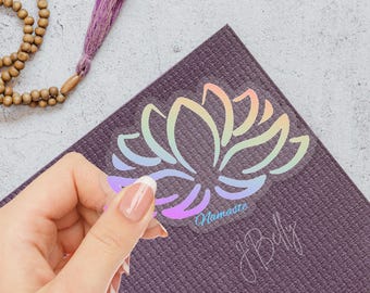 Namaste Yoga Clear Transparent Sticker | Lotus Flower Vinyl Sticker | Waterproof for Water Bottles, Laptops, Journals, Gifts