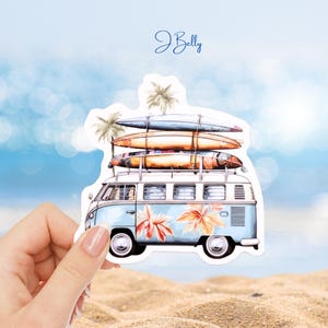 Tropical Surf Van Sticker: Waterproof Vinyl Beach Bus Decal