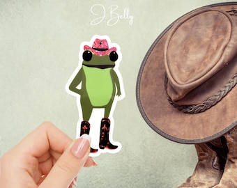 Glitter Cowboy Frog Sticker – Vinyl, Waterproof, Funny Cute Frog Western Sticker for Laptop, Water Bottle, Gifts