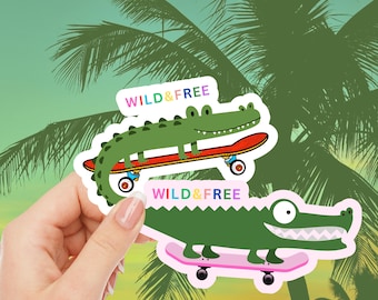 Wild & Free Gator Sticker | Skateboard Alligator Vinyl Decal | Waterproof Funny Animal Sticker | Cute Laptop Sticker